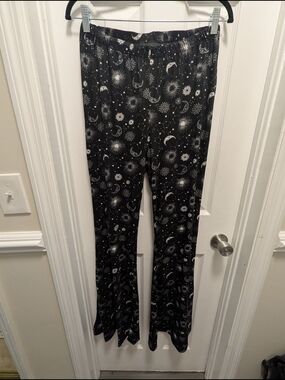 Hot Topic Black Celestial Print Flared Pants